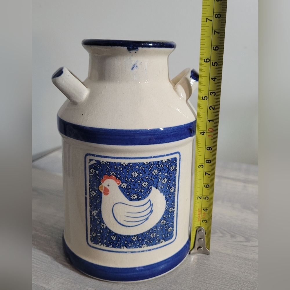 Farmhouse Chicken Ceramic Milk Can/Utensil Holder Vintage - Picture 5 of 5